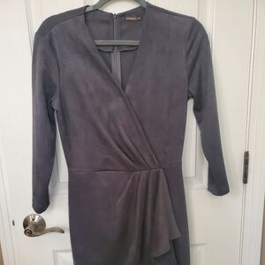 J.mclaughlin Elegant Faux Suede Charcoal Gray Dress